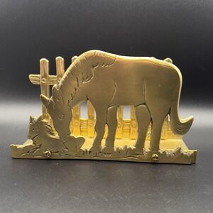 Farmhouse Brass Horse & Foal Napkin Letter Holder Ranch Rustic VTG